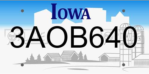 3AOB640 Iowa License Plate