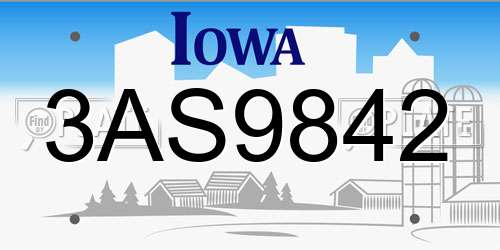 3AS9842 Iowa License Plate