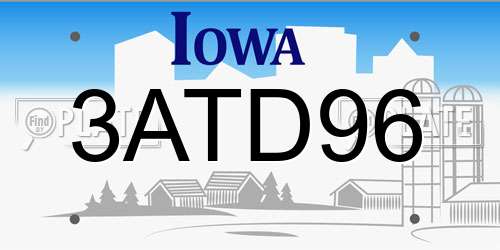 3ATD96 Iowa License Plate