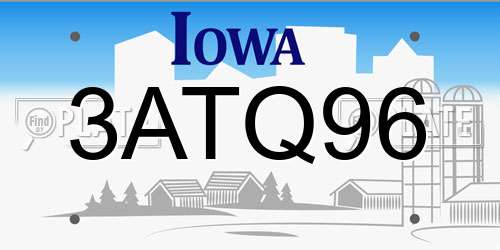 3ATQ96 Iowa License Plate
