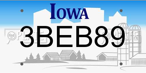 3BEB89 Iowa License Plate