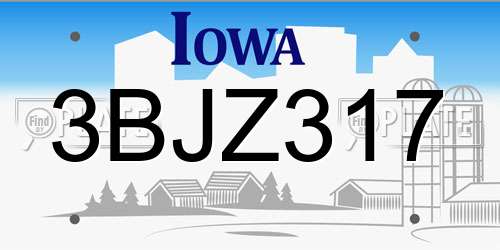 3BJZ317 Iowa License Plate