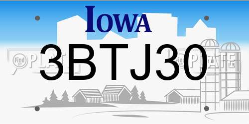 3BTJ30 Iowa License Plate