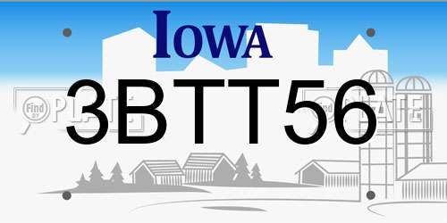 3BTT56 Iowa License Plate