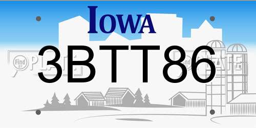3BTT86 Iowa License Plate