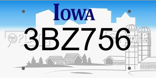 3BZ756 Iowa License Plate