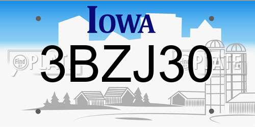 3BZJ30 Iowa License Plate