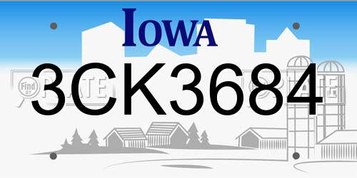 3CK3684 Iowa License Plate