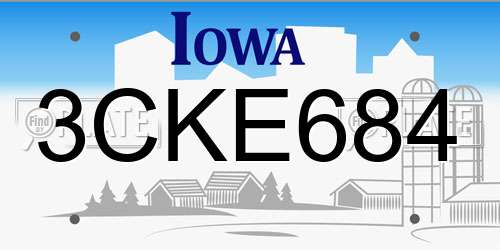 3CKE684 Iowa License Plate