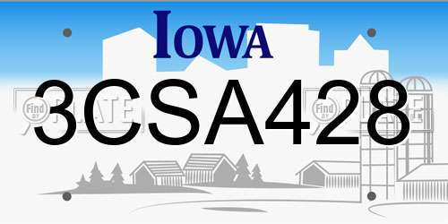 3CSA428 Iowa License Plate