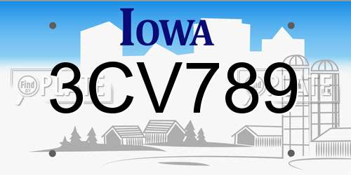 3CV789 Iowa License Plate