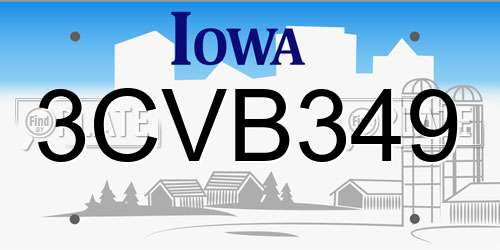 3CVB349 Iowa License Plate
