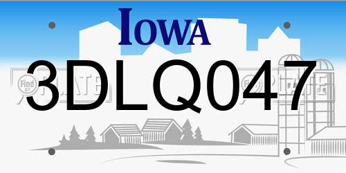 3DLQ047 Iowa License Plate