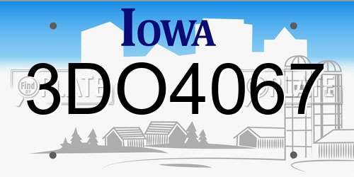 3DO4067 Iowa License Plate