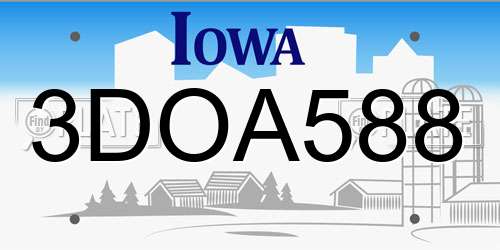 3DOA588 Iowa License Plate