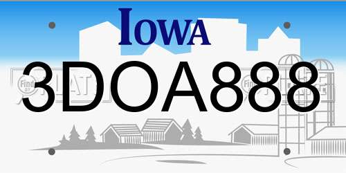 3DOA888 Iowa License Plate