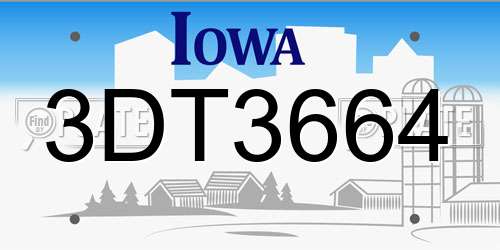 3DT3664 Iowa License Plate