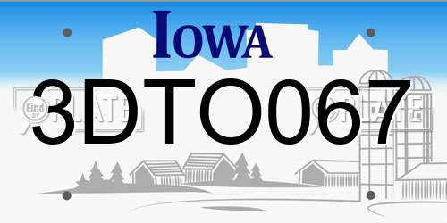 3DTO067 Iowa License Plate