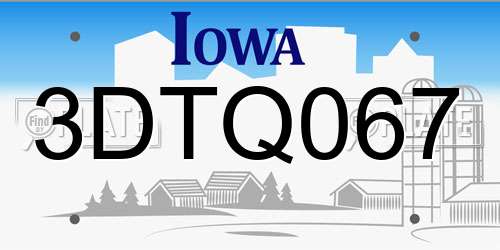 3DTQ067 Iowa License Plate