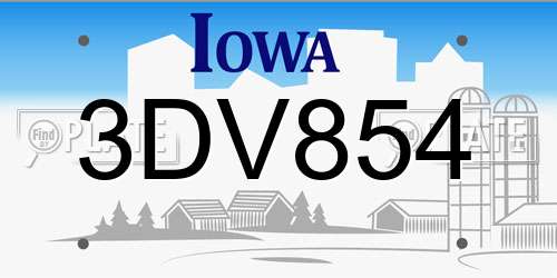 3DV854 Iowa License Plate