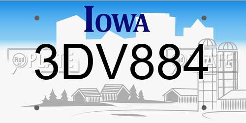 3DV884 Iowa License Plate