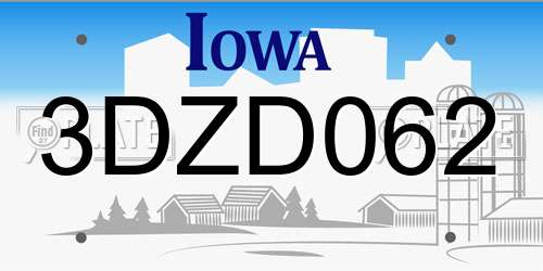 3DZD062 Iowa License Plate