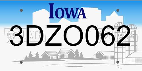 3DZO062 Iowa License Plate