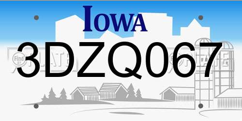 3DZQ067 Iowa License Plate