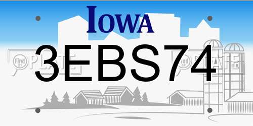 3EBS74 Iowa License Plate