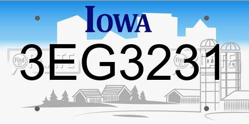 3EG3231 Iowa License Plate