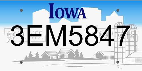 3EM5847 Iowa License Plate