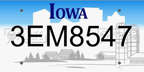 3EM8547 Iowa License Plate