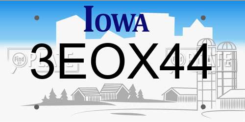 3EOX44 Iowa License Plate