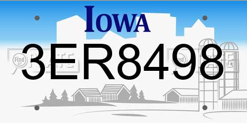 3ER8498 Iowa License Plate