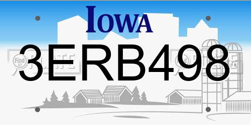 3ERB498 Iowa License Plate