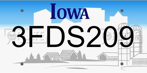 3FDS209 Iowa License Plate