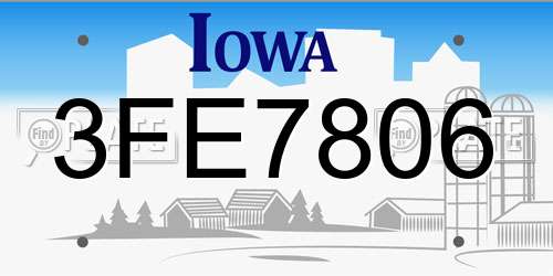 3FE7806 Iowa License Plate