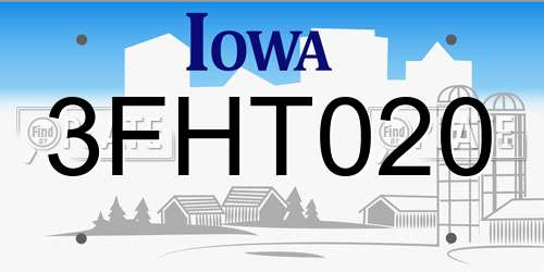 3FHT020 Iowa License Plate
