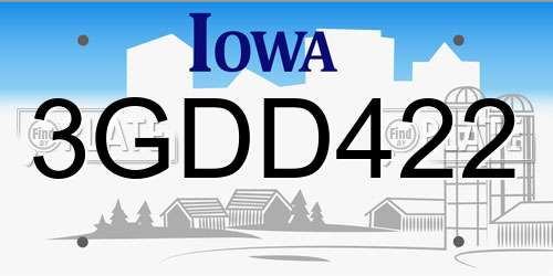 3GDD422 Iowa License Plate