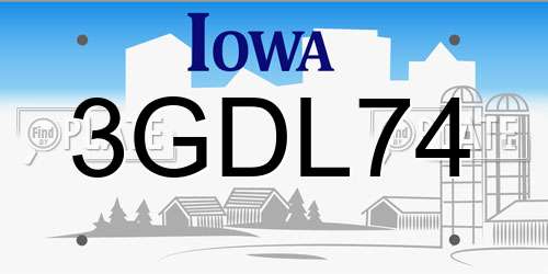 3GDL74 Iowa License Plate
