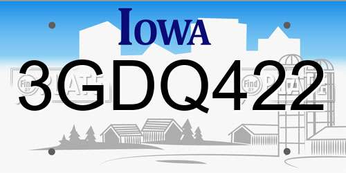 3GDQ422 Iowa License Plate