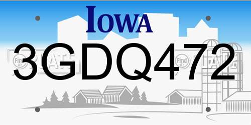 3GDQ472 Iowa License Plate