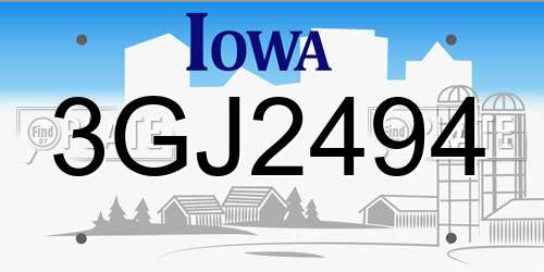 3GJ2494 Iowa License Plate