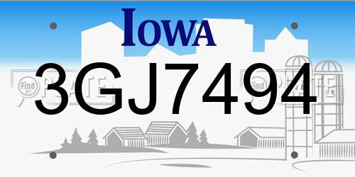 3GJ7494 Iowa License Plate