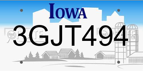 3GJT494 Iowa License Plate