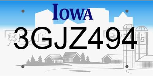 3GJZ494 Iowa License Plate