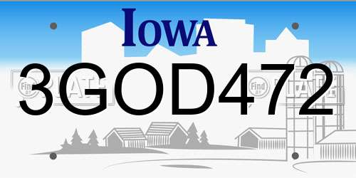 3GOD472 Iowa License Plate