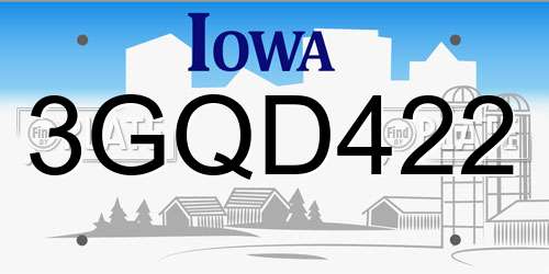 3GQD422 Iowa License Plate