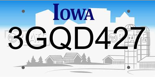 3GQD427 Iowa License Plate