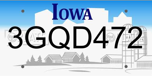 3GQD472 Iowa License Plate